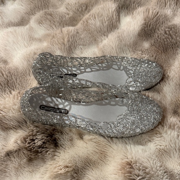 Silver Glitter Jelly Flats - Picture 2 of 6